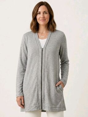 NWOT Eileen Fisher Grey Tencel Stretch Zip Cardigan Layering Tunic Size M